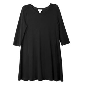LOFT Outlet Black Swing Shift Dress Petite 3/4 Sleeve A Line Minimalist Size MP